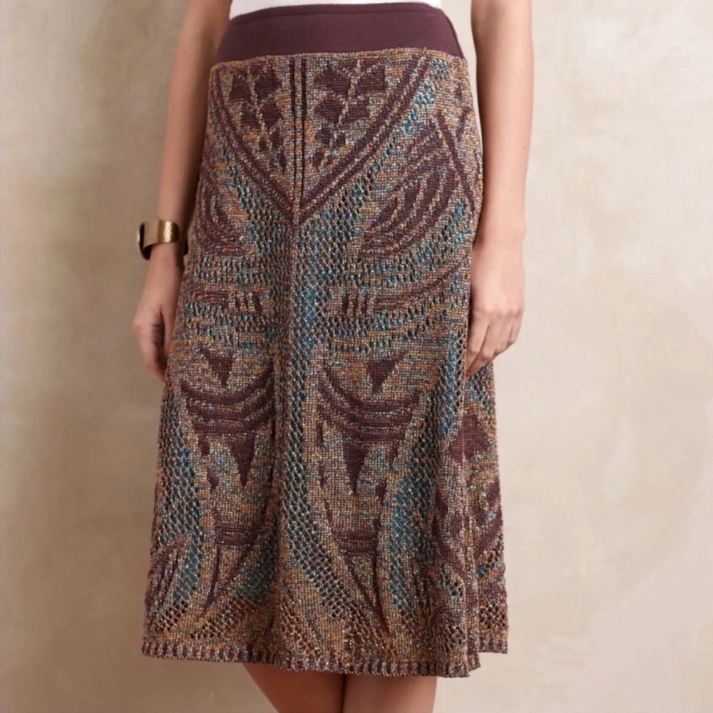 Textured Knit Midi Skirt in Brown Multi